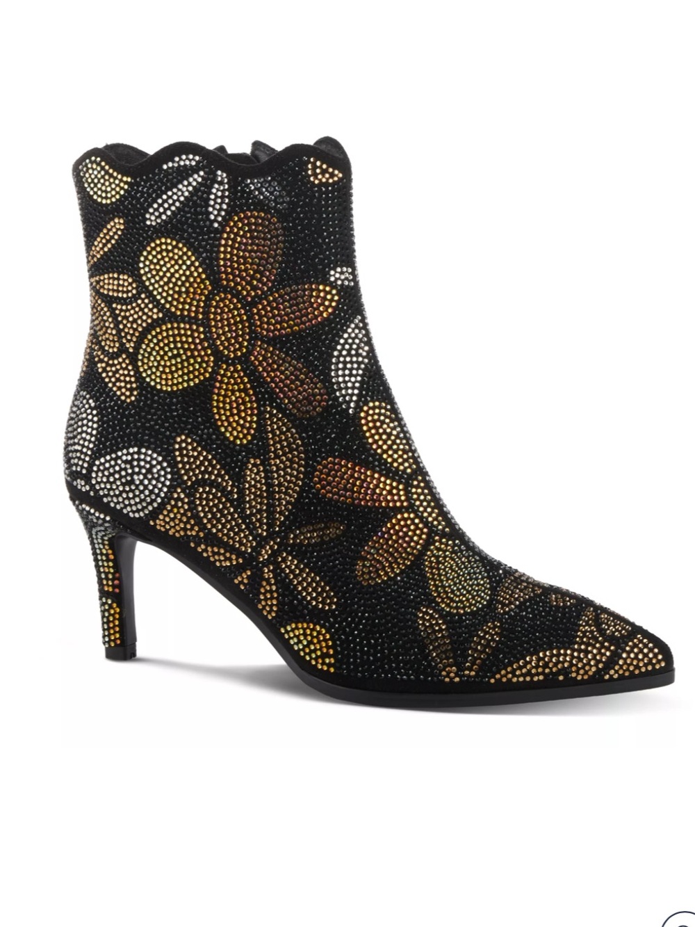 Black Floral Crystal-Embellished Ankle Booties